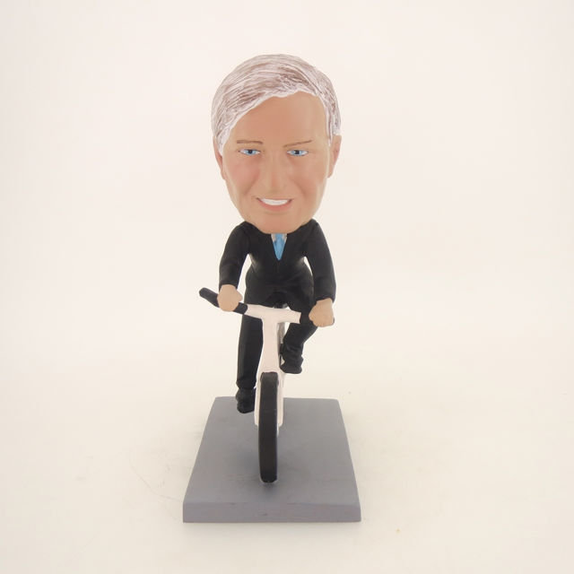 Picture of Custom Bobblehead Doll: Black Suit Man Riding Bicycle