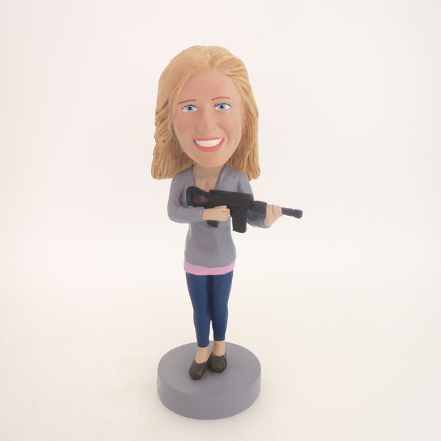 Picture of Custom Bobblehead Doll: Woman with Machine Gun