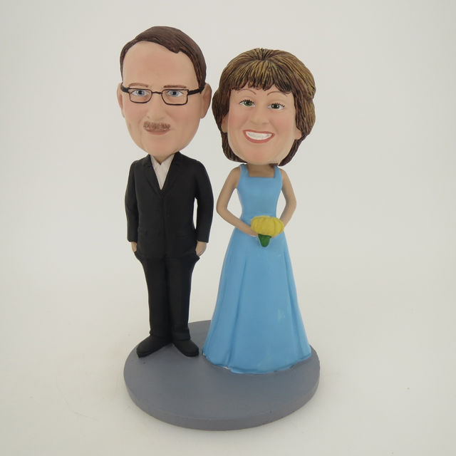Picture of Custom Bobblehead Doll: Black Suit Man And Bride