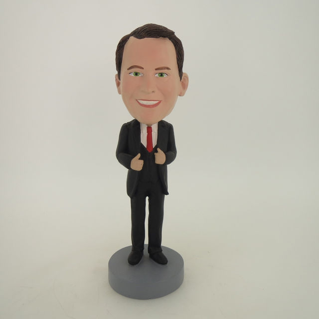 Picture of Custom Bobblehead Doll: Business Man In Nice Suit And Red Tie