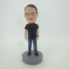 Picture of Custom Bobblehead Doll: Casual Man In Black Wearing Glass