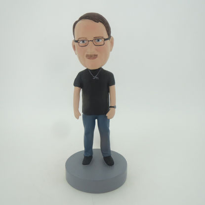 Picture of Custom Bobblehead Doll: Casual Man In Black Wearing Glass