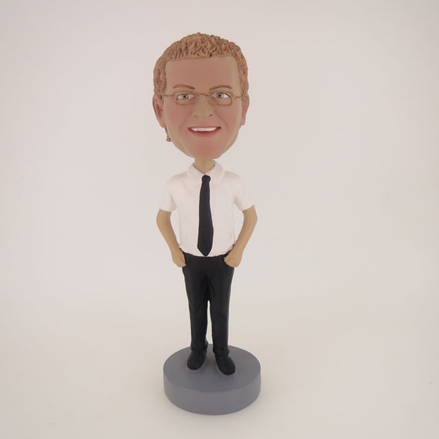 Picture of Custom Bobblehead Doll: Man In Black And White With Tie