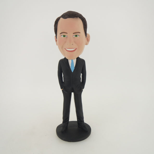 Picture of Custom Bobblehead Doll: Man In Black Suit And Blue Tie