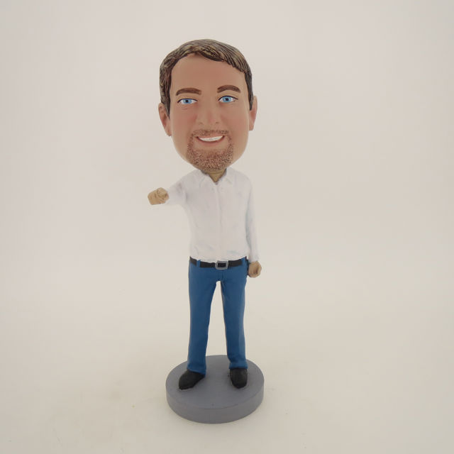 Picture of Custom Bobblehead Doll: Man In Nice Clothing Pointing Out