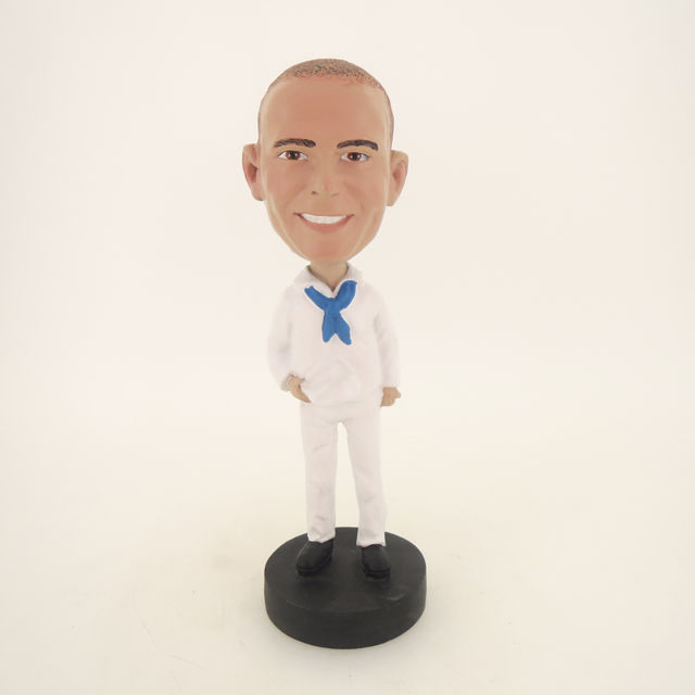 Picture of Custom Bobblehead Doll: Man In Pure White And Blue Tie